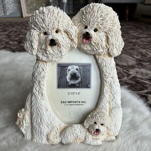 E&S Imports Bichon Frise Dog Family 3D Resin Picture Frame 3.5x5 White